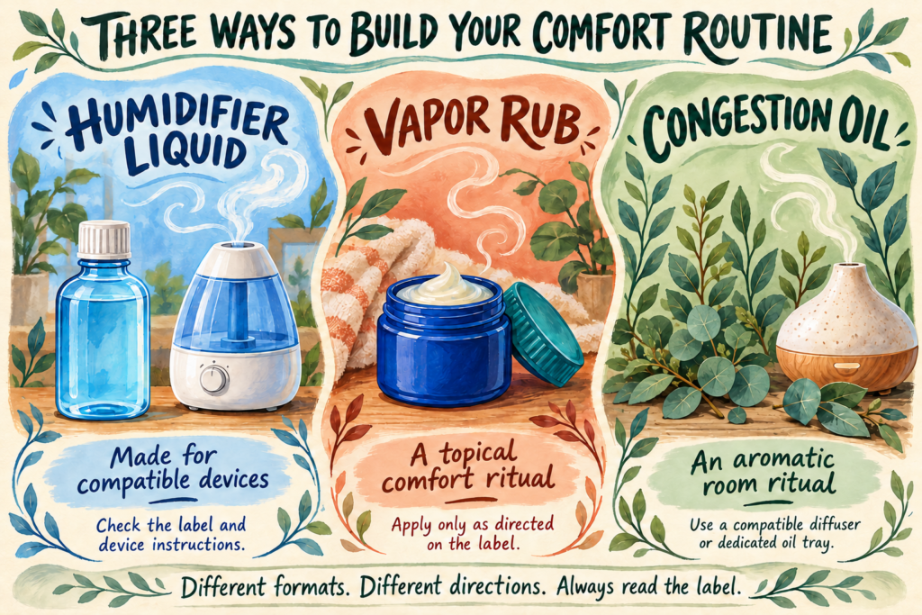 Watercolor illustration for Congestion Oil, Vapor Rub, or Humidifier Liquid? They Are Not the Same Thing